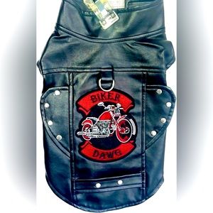 New Doggie Design Faux Leather Biker Dawg Dog Jacket Harness